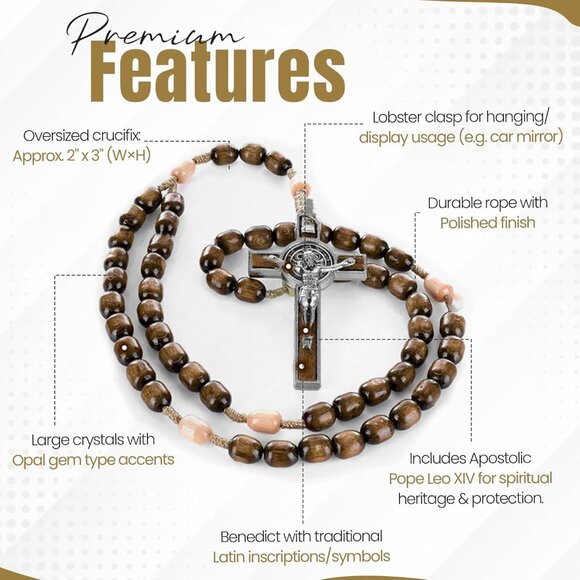 Catholic Rosary Necklace | Large Bead Italian Rosary, Christian Prayer Beads for - Picture 4 of 7